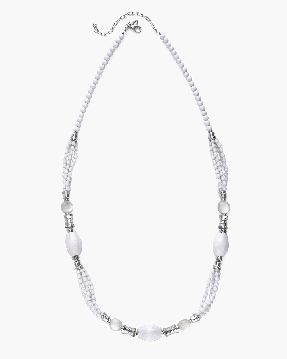 Long White and Silver-Tone Necklace