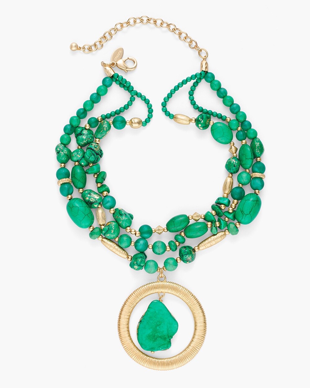 Green Stone Circular Pendant Necklace