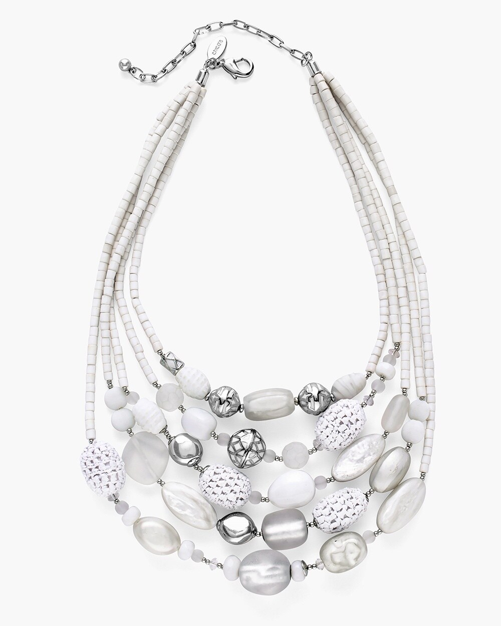 White and Silver-Tone Short Multi-Strand Necklace