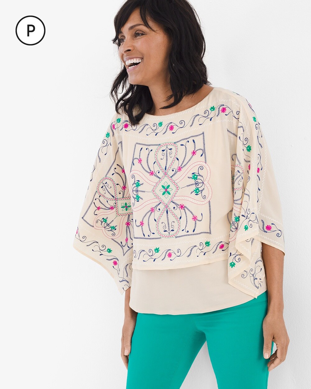 Petite Embroidered Two-Layer Top