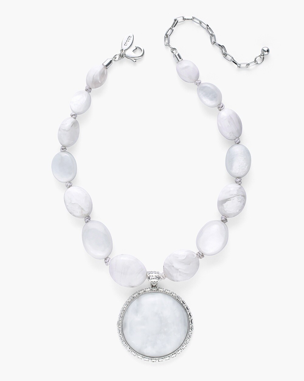 White and Silver-Tone Short Collar Pendant Necklace