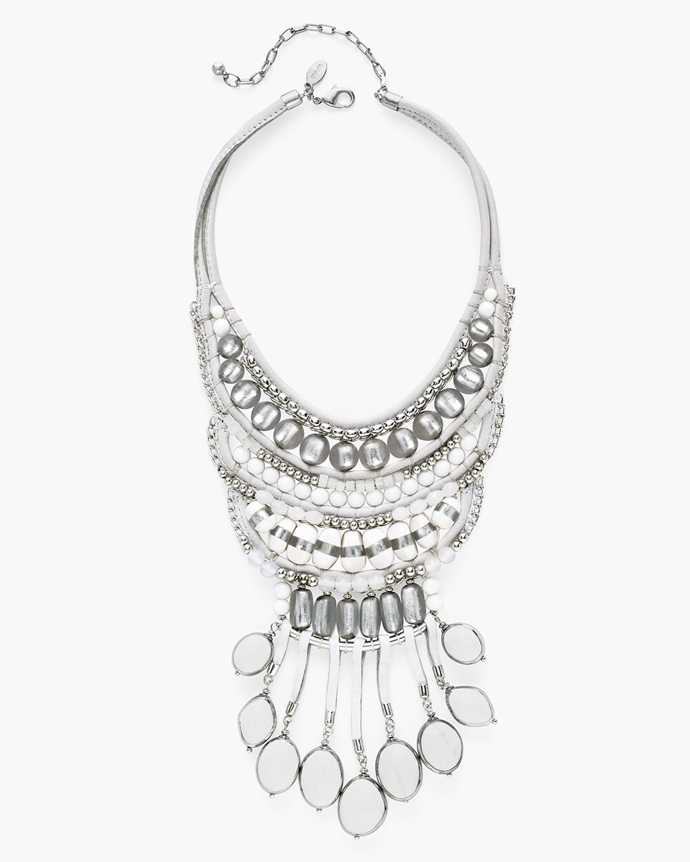 White and Silver-Tone Bib Necklace
