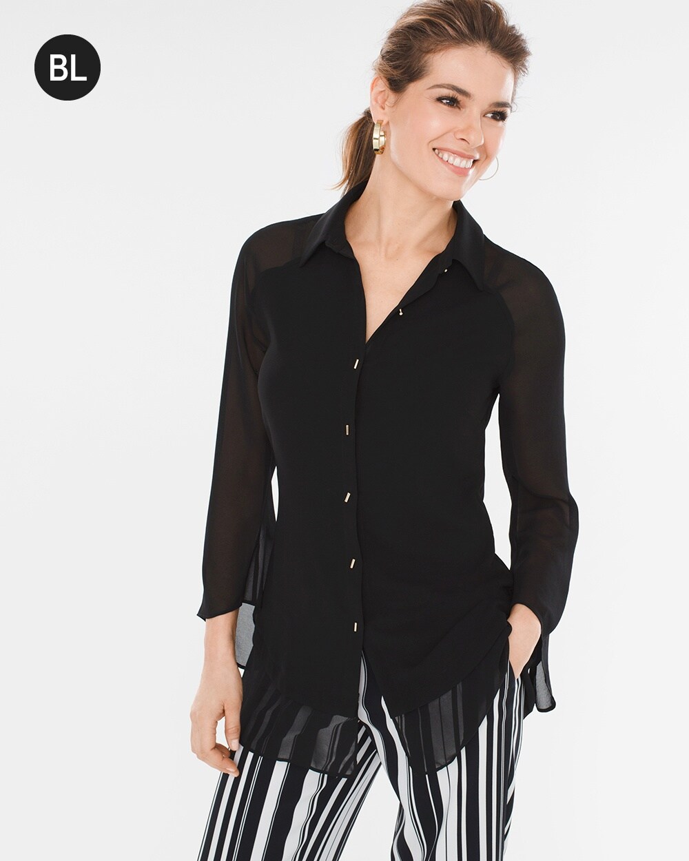 Black Label Sheer Mix Woven Top