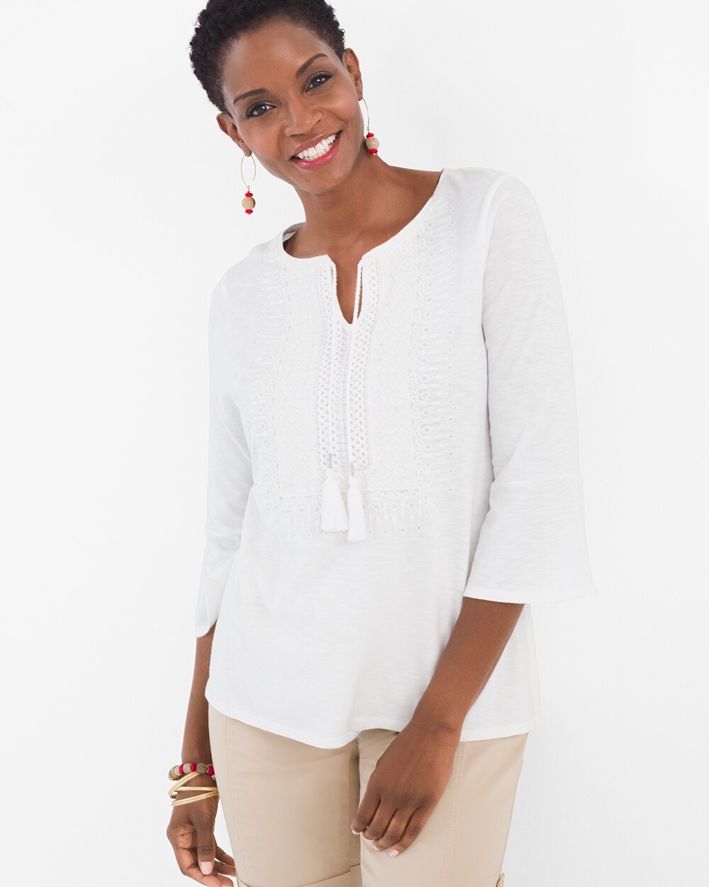 Embroidered Bell-Sleeve Top