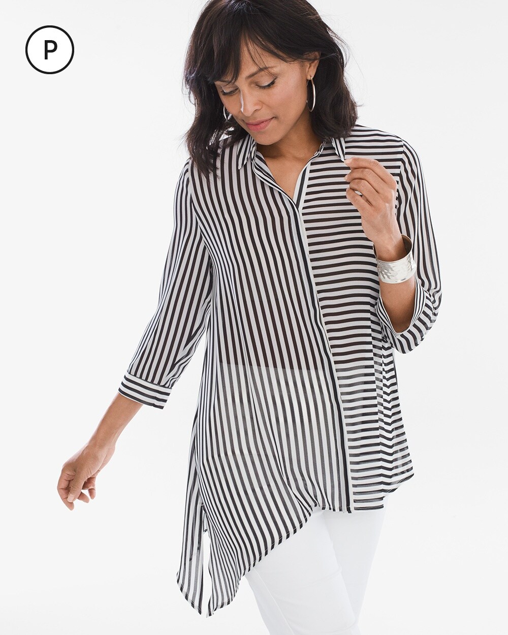 Petite Striped Asymmetrical Hem Shirt