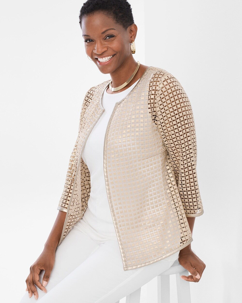 Travelers Collection Gold Square Lace Jacket