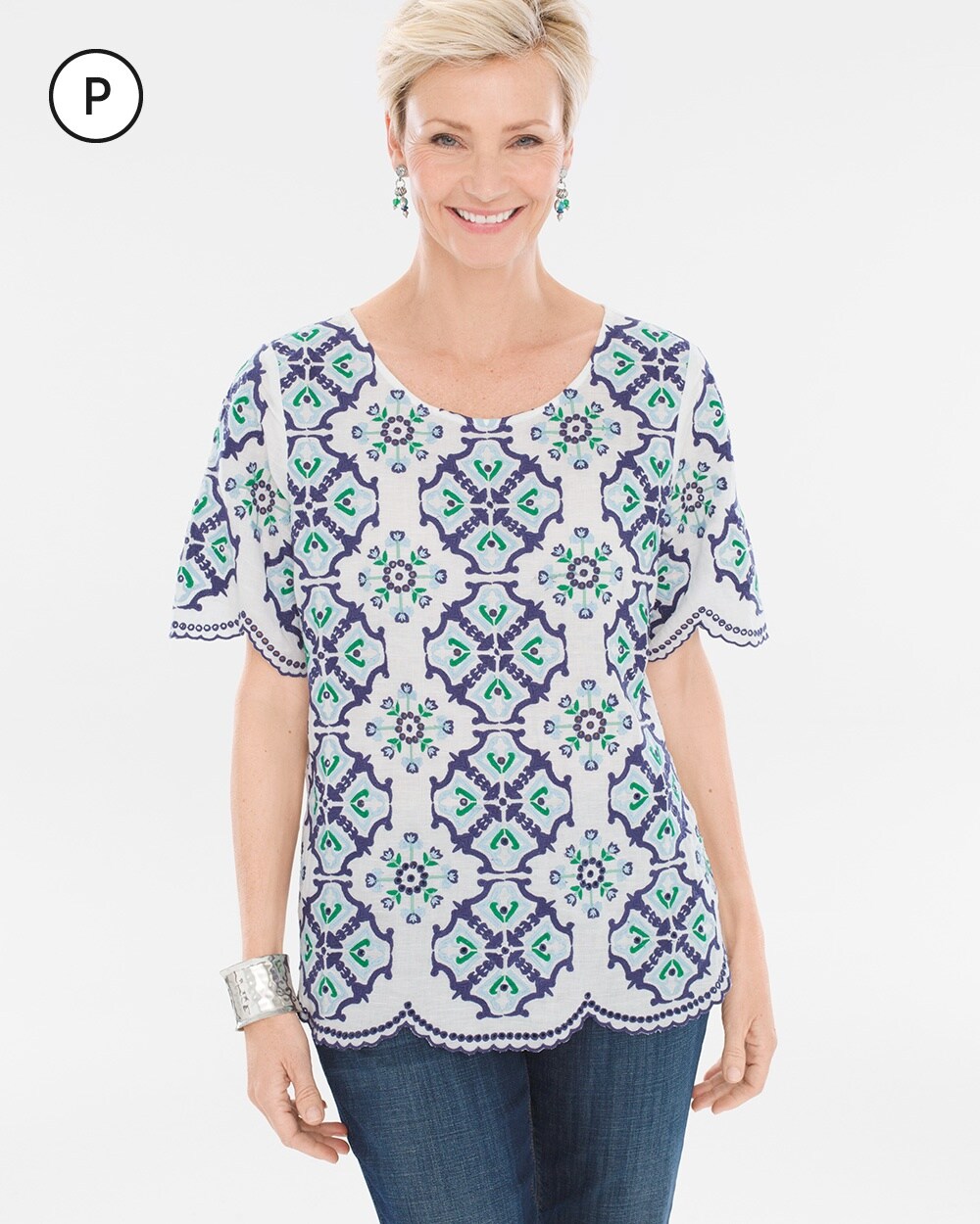 Petite Tiled Embroidery Top