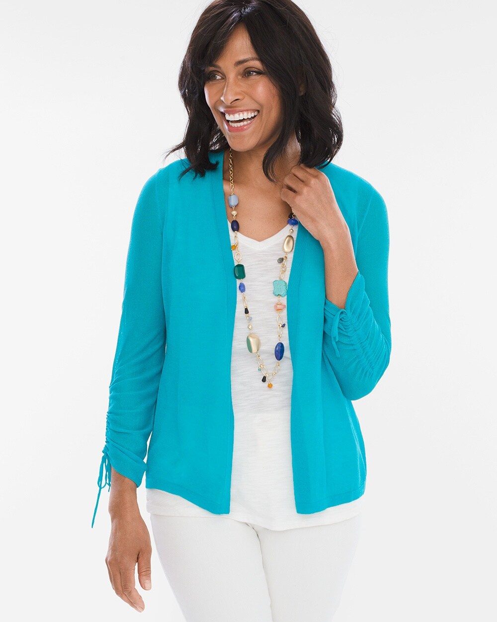 Ruched-Sleeve Cardigan