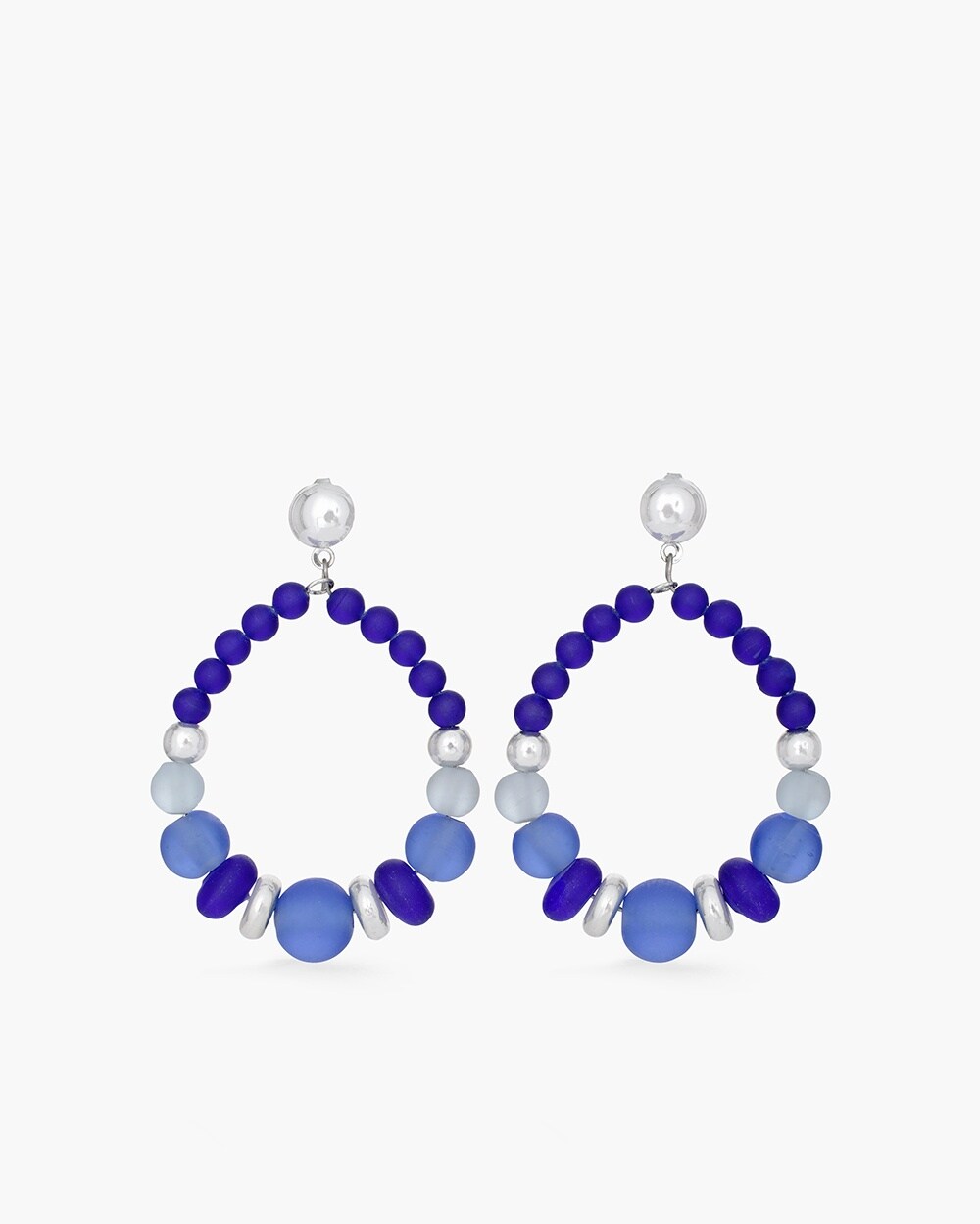 Blue Beaded Drop-Hoop Earrings