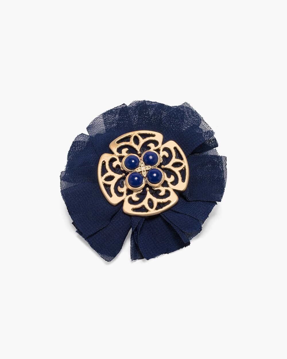 Blue and Gold-Tone Flower Pin
