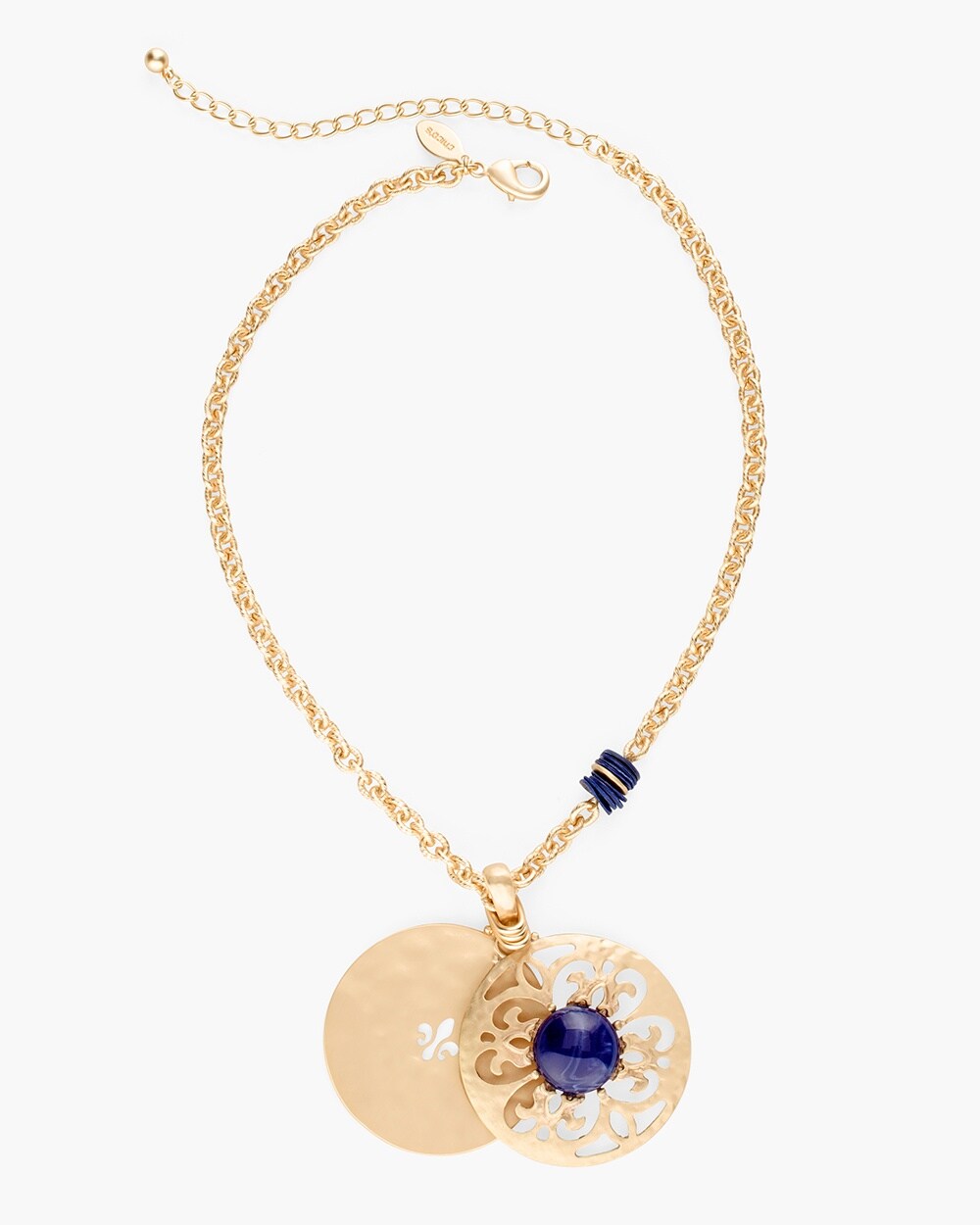 Blue and Gold-Tone Short Pendant Necklace