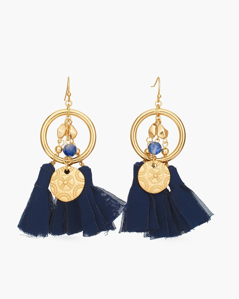 Blue and Gold-Tone Tassel Earrings