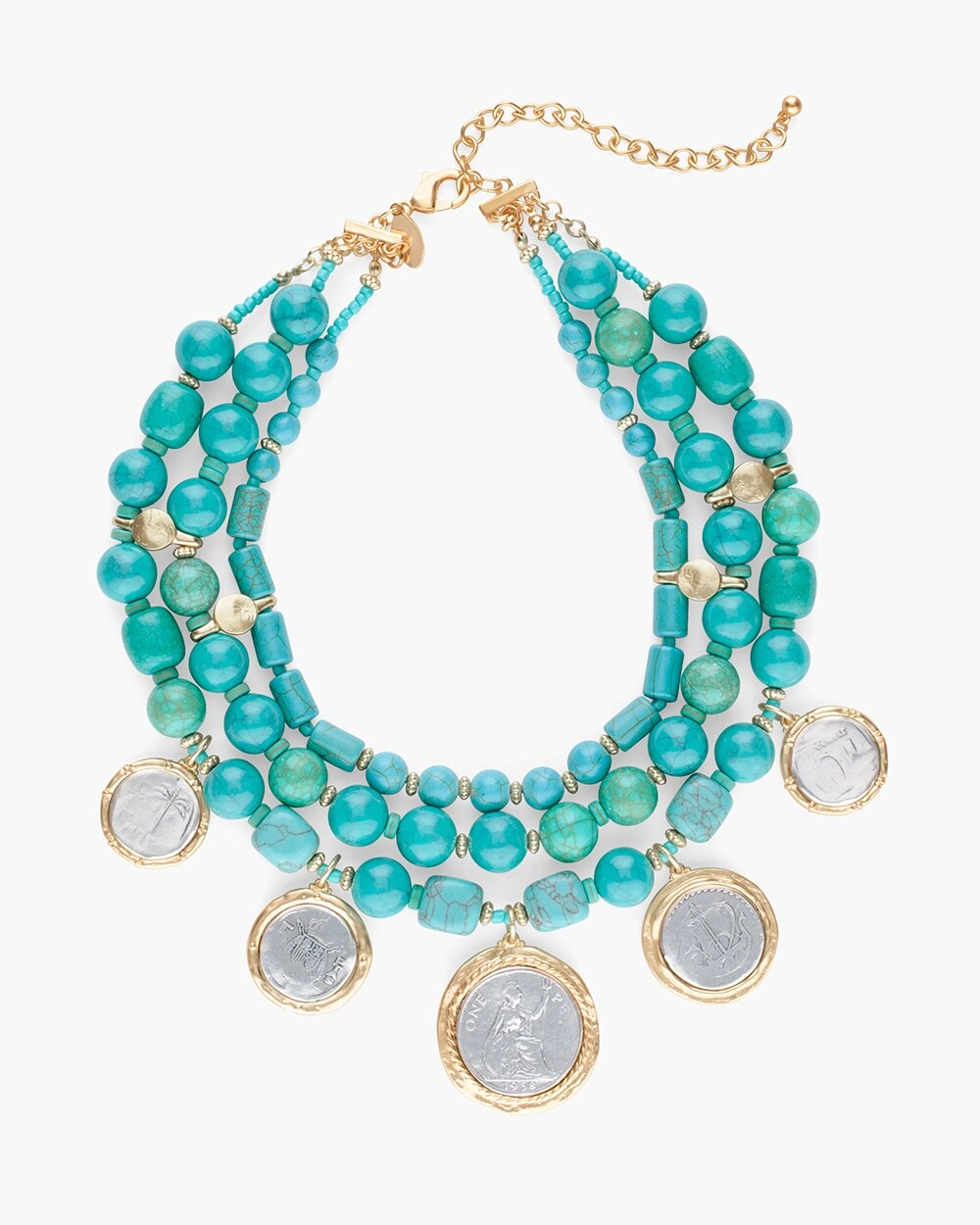 Turquoise Multi-Strand Coin Necklace
