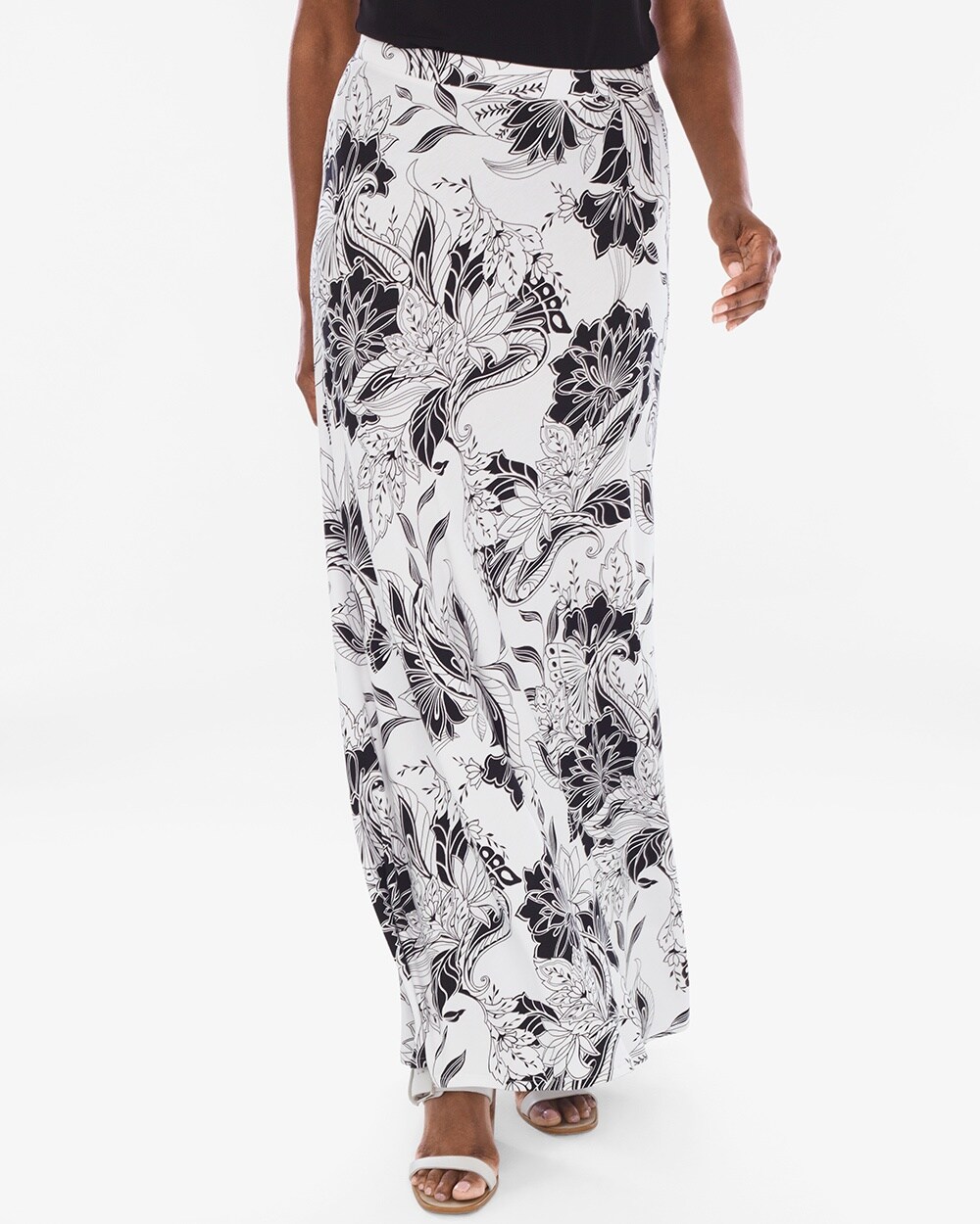 Black and White Floral Maxi Skirt