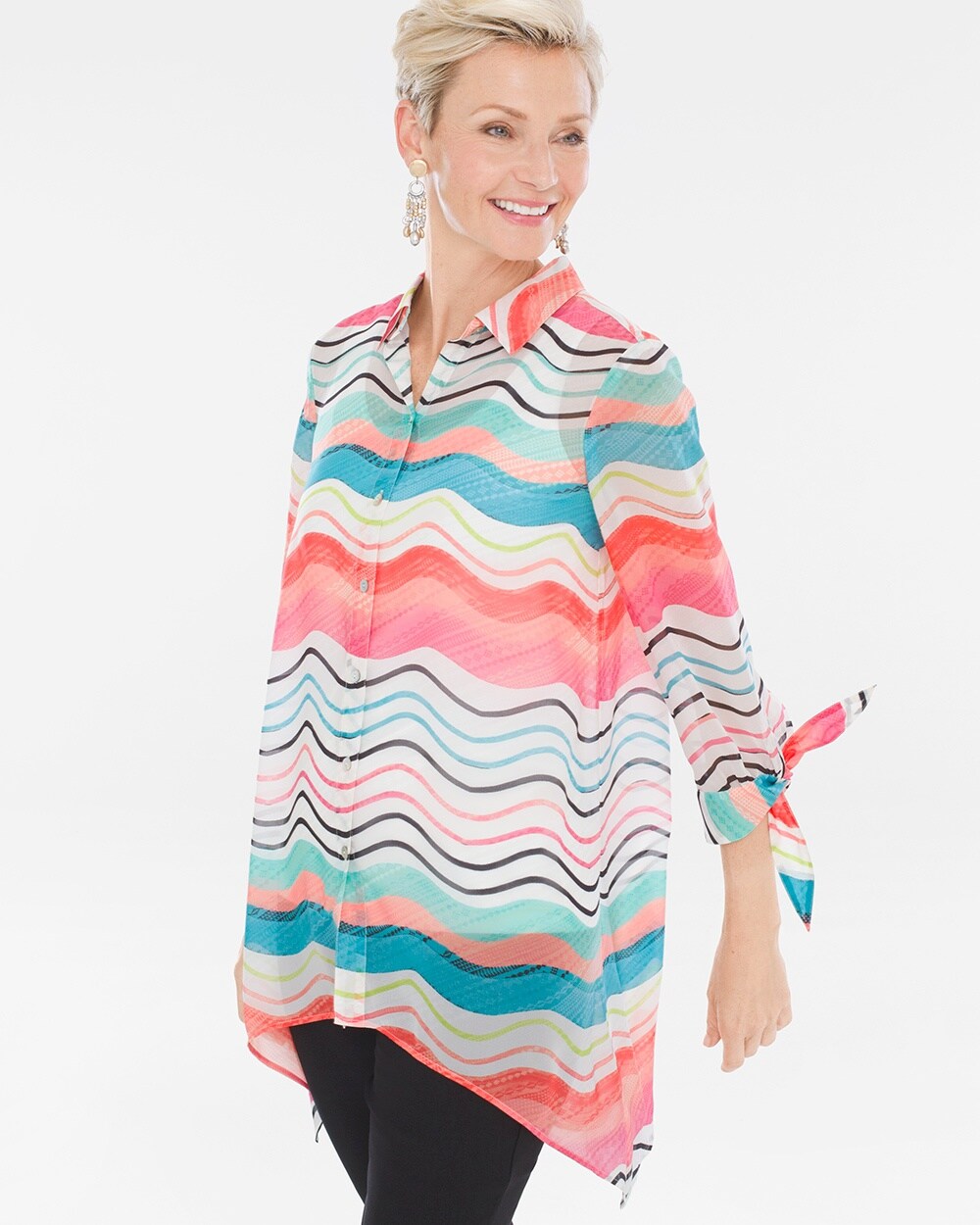 Watercolor Striped Tie-Sleeve Shirt