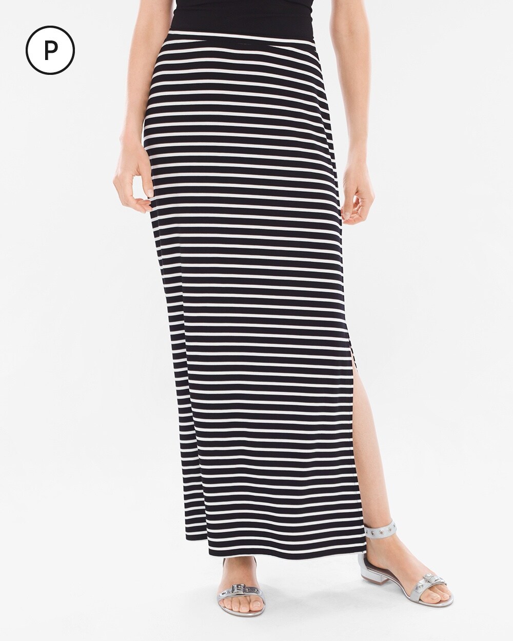 Petite Black and White Striped Maxi Skirt