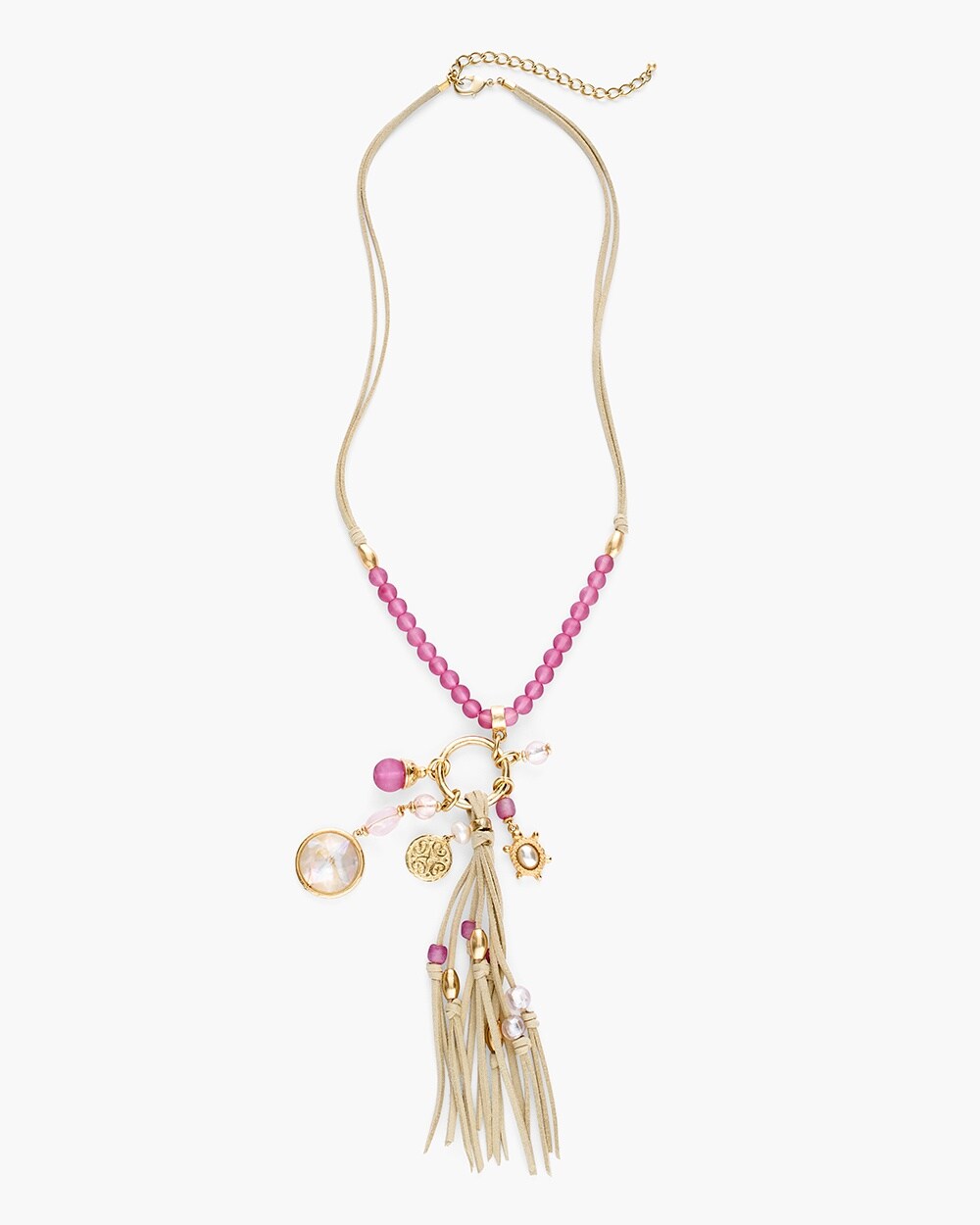 Long Pink Suede Charm Necklace