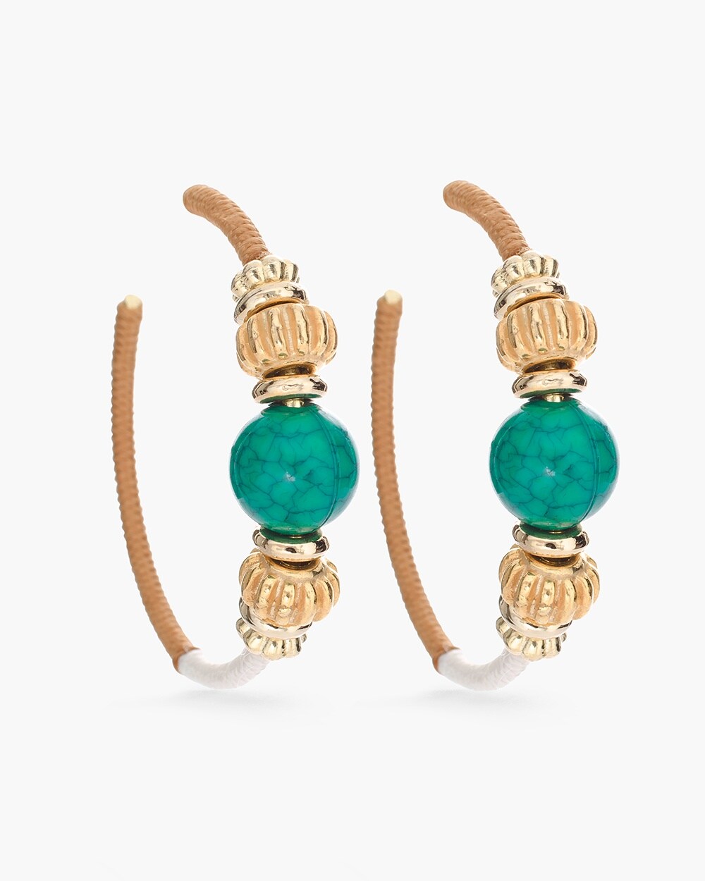 Green and Gold-Tone Hoop Earrings