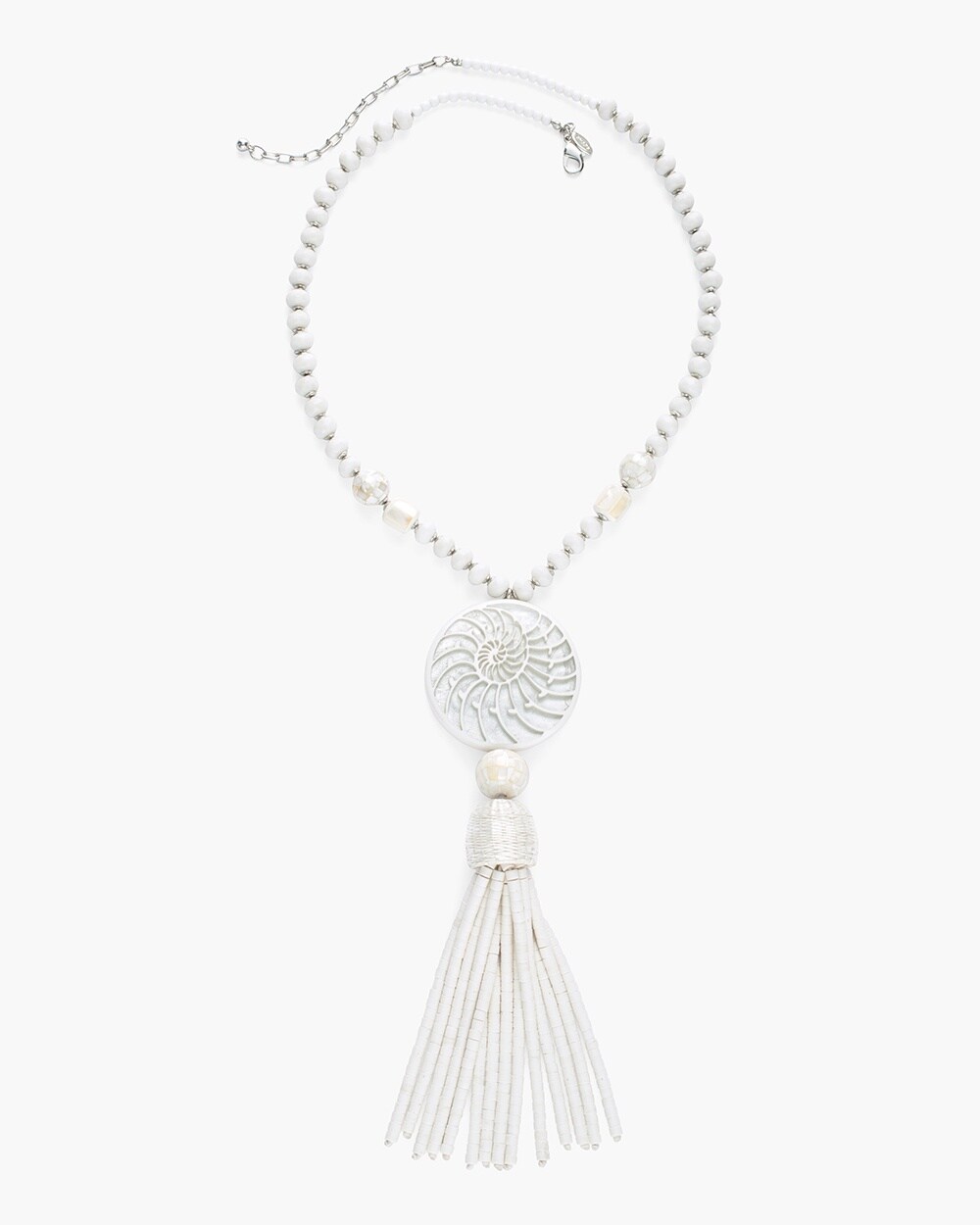Long White Fringe Necklace
