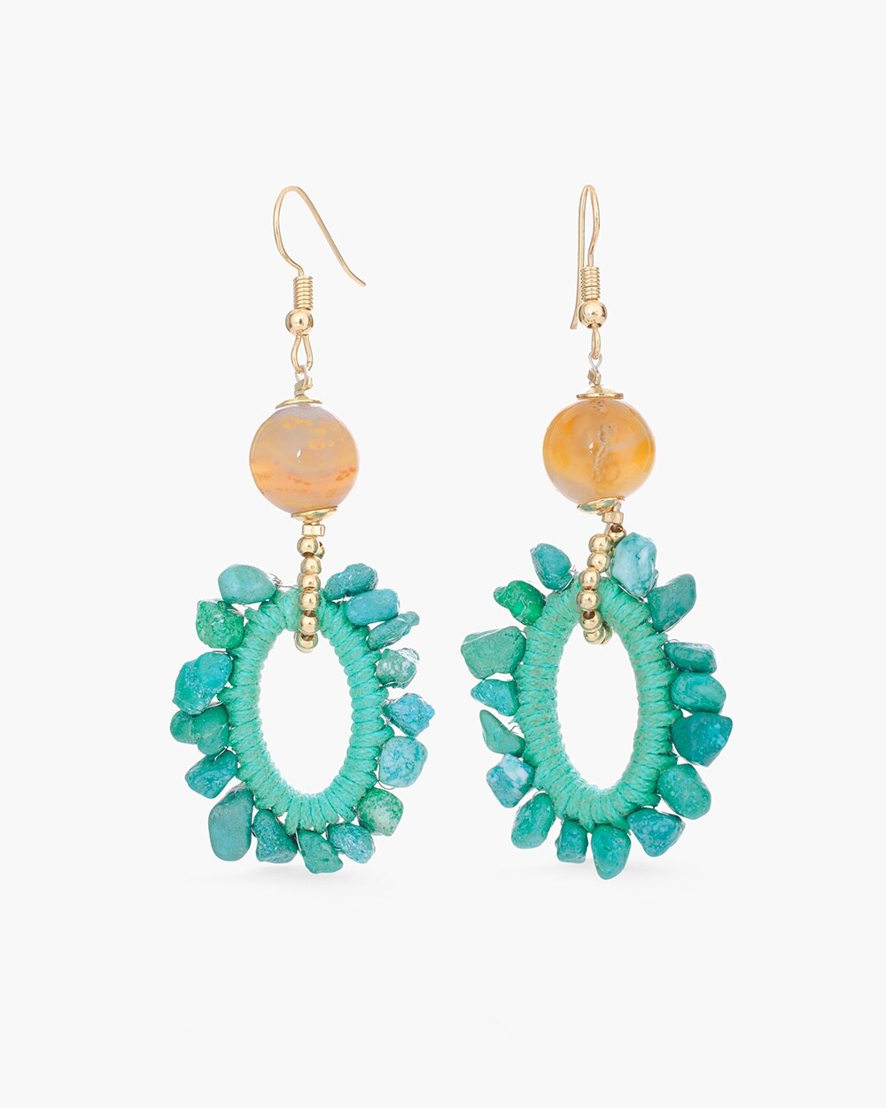 Turquoise and Neutral Drop Stone Earrings