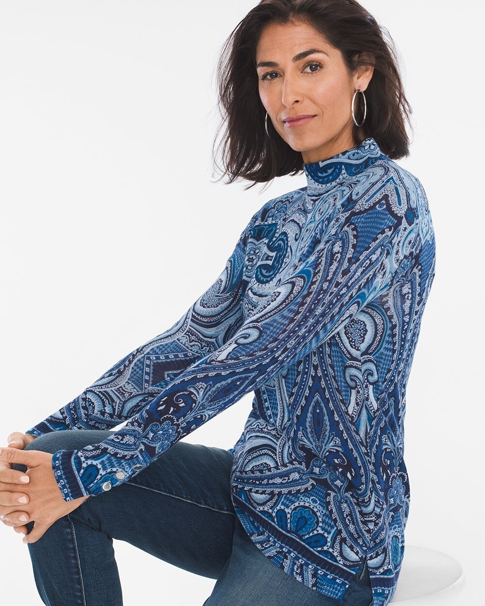 Paisley Mock-Neck Pullover