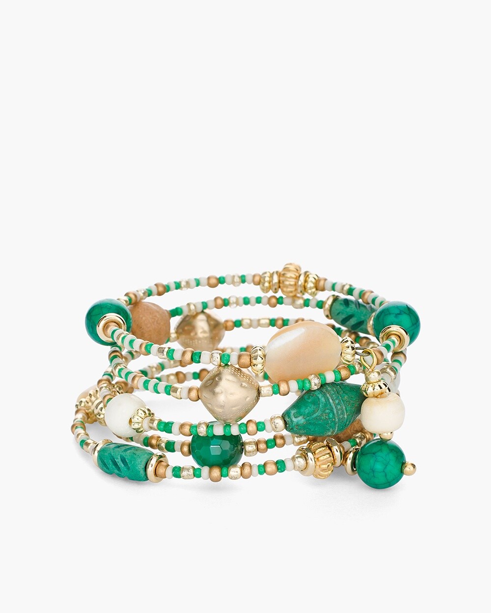 Green and Gold-Tone Coil Bracelet