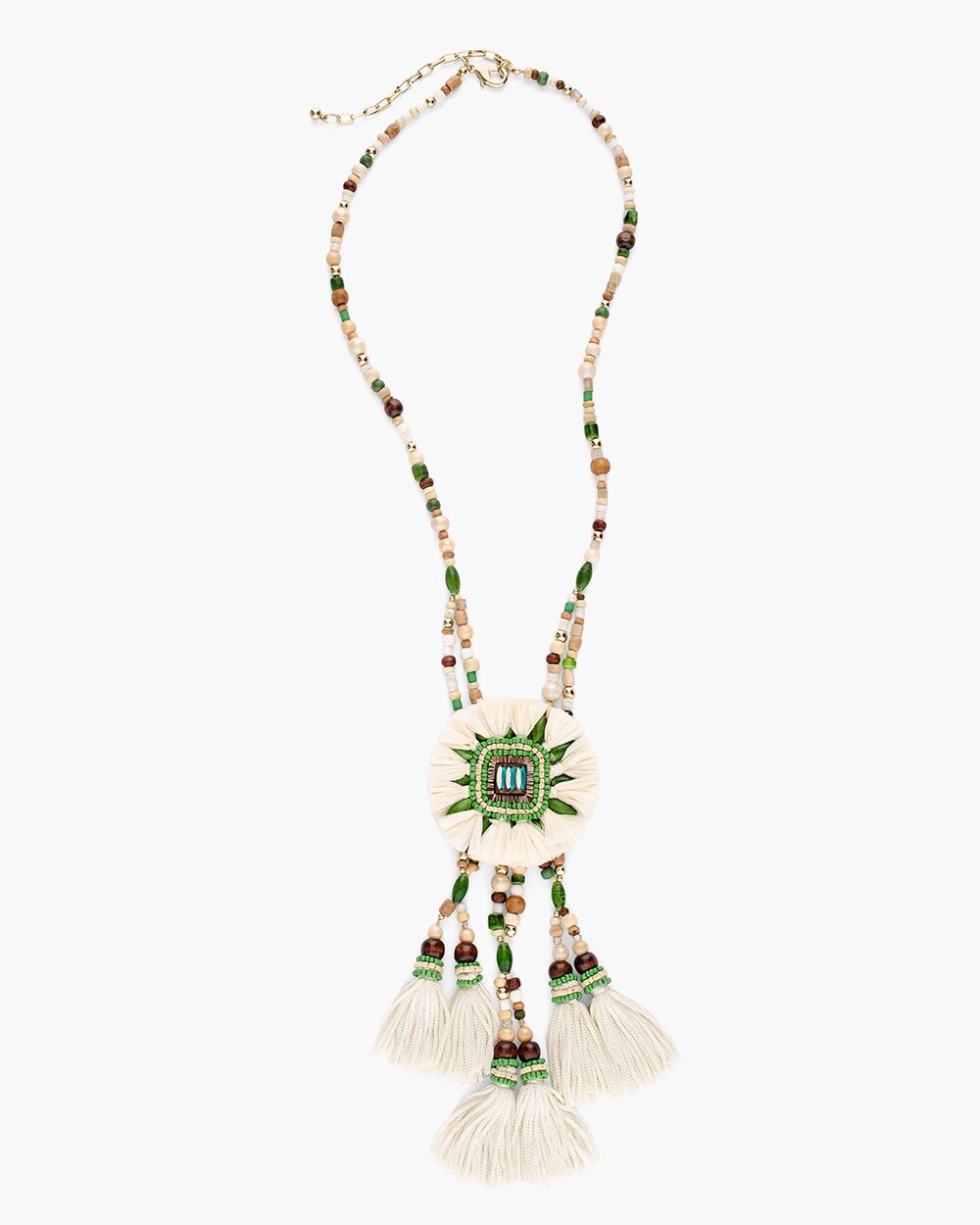 Green and Gold-Tone Tassel Pendant Necklace