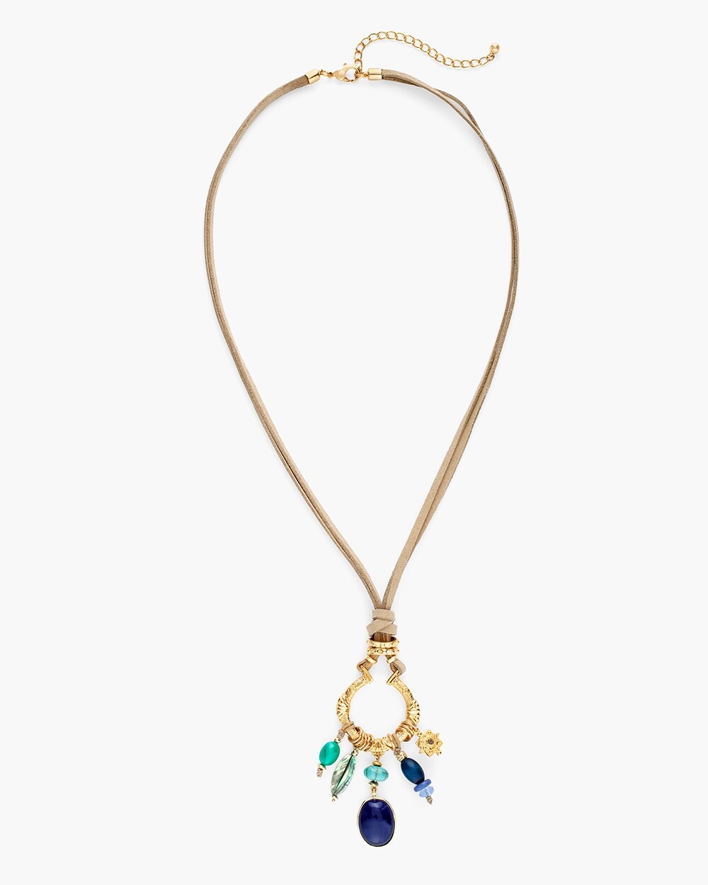 Long Suede Gold-Tone Charm Necklace
