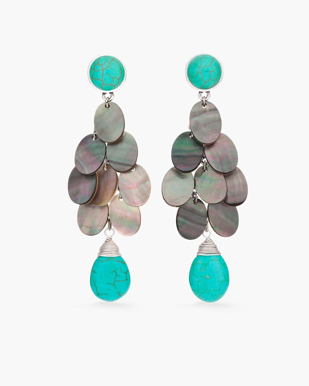 Turquoise and Neutral Drop Earrings