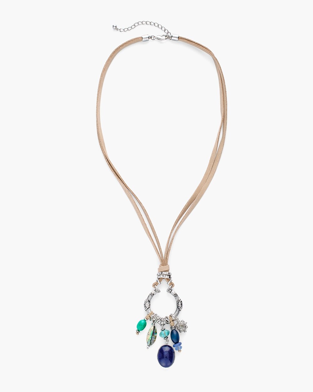 Long Suede Silver-Tone Charm Necklace