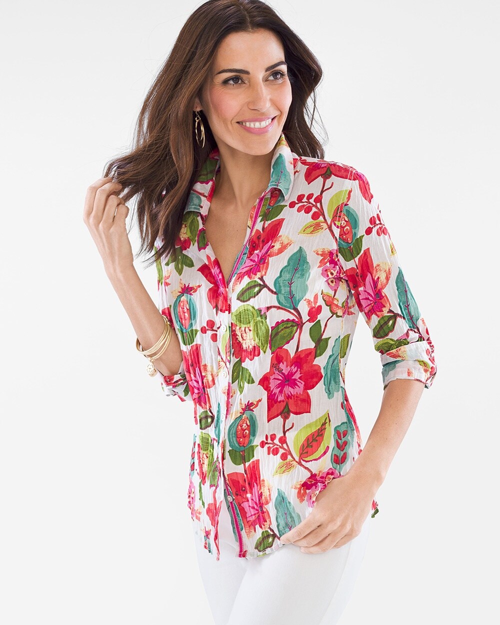 CINO For Chico's Floral Crinkle Shirt