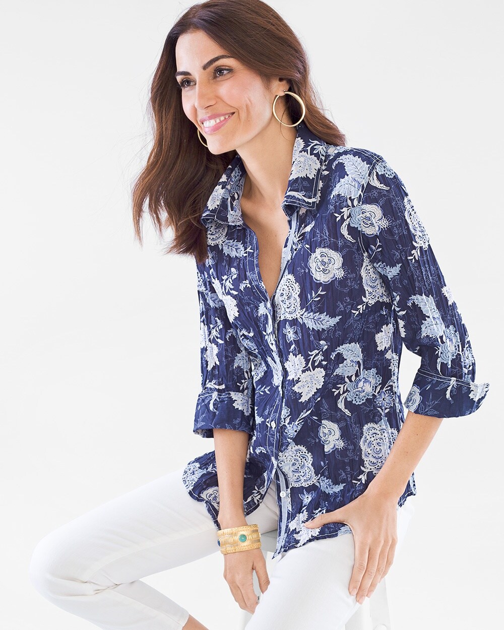 CINO For Chico's Paisley Floral Crinkle Shirt