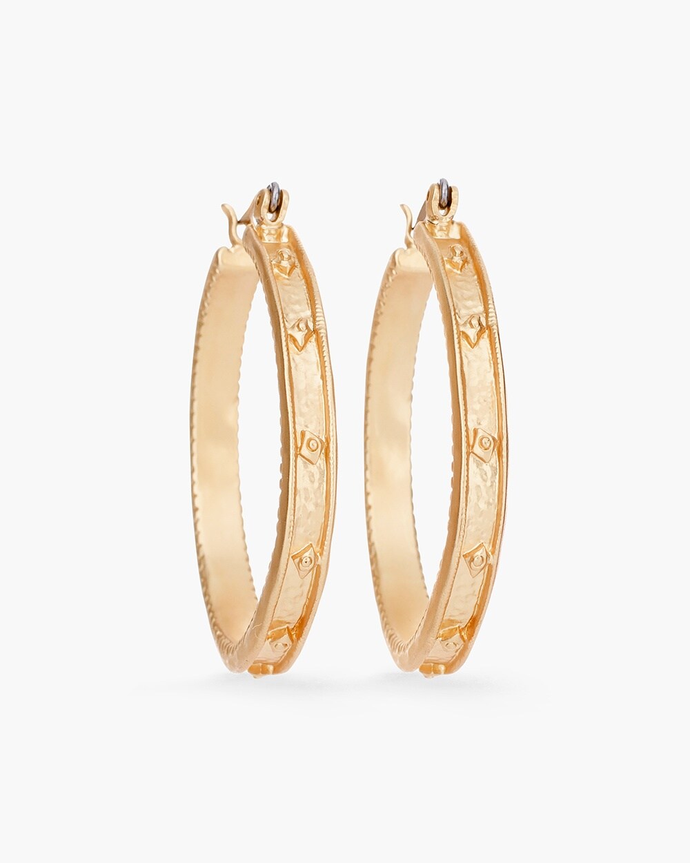 Gold-Tone Diamond Textured Hoop Earrings