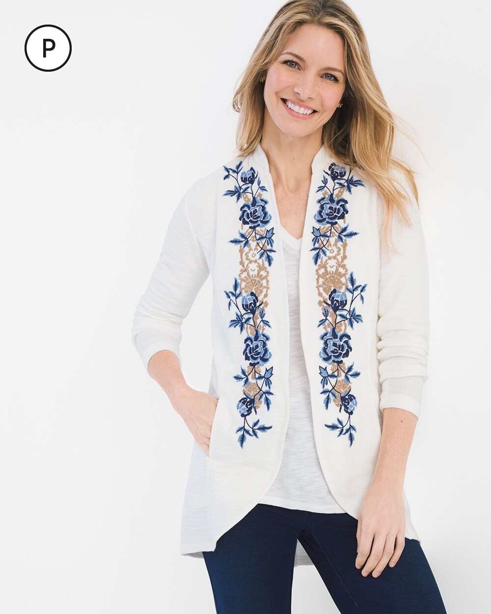 Zenergy Petite Floral Embroidered Jacket