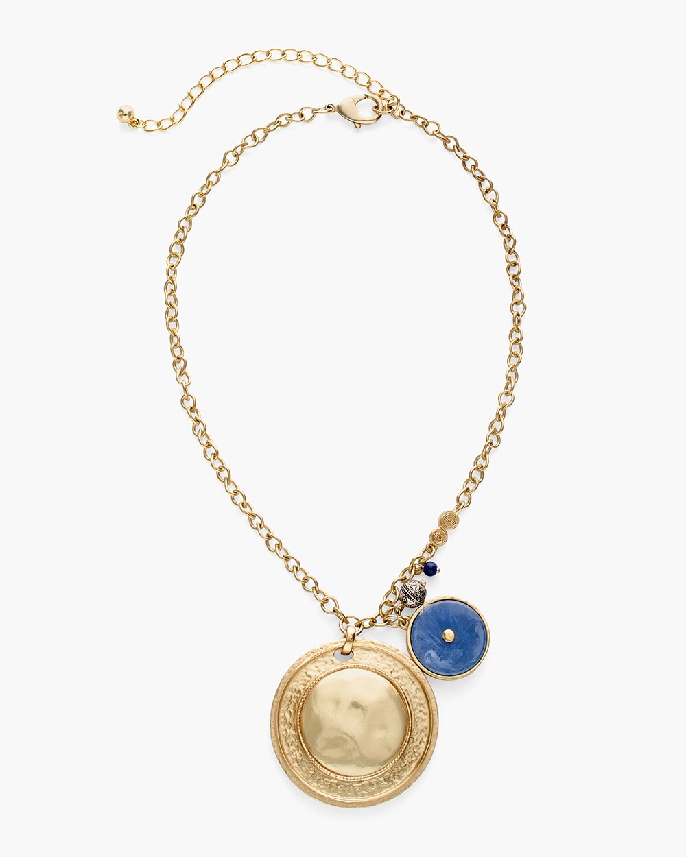 Gold tone with blue and gold tone pendant womens necklace