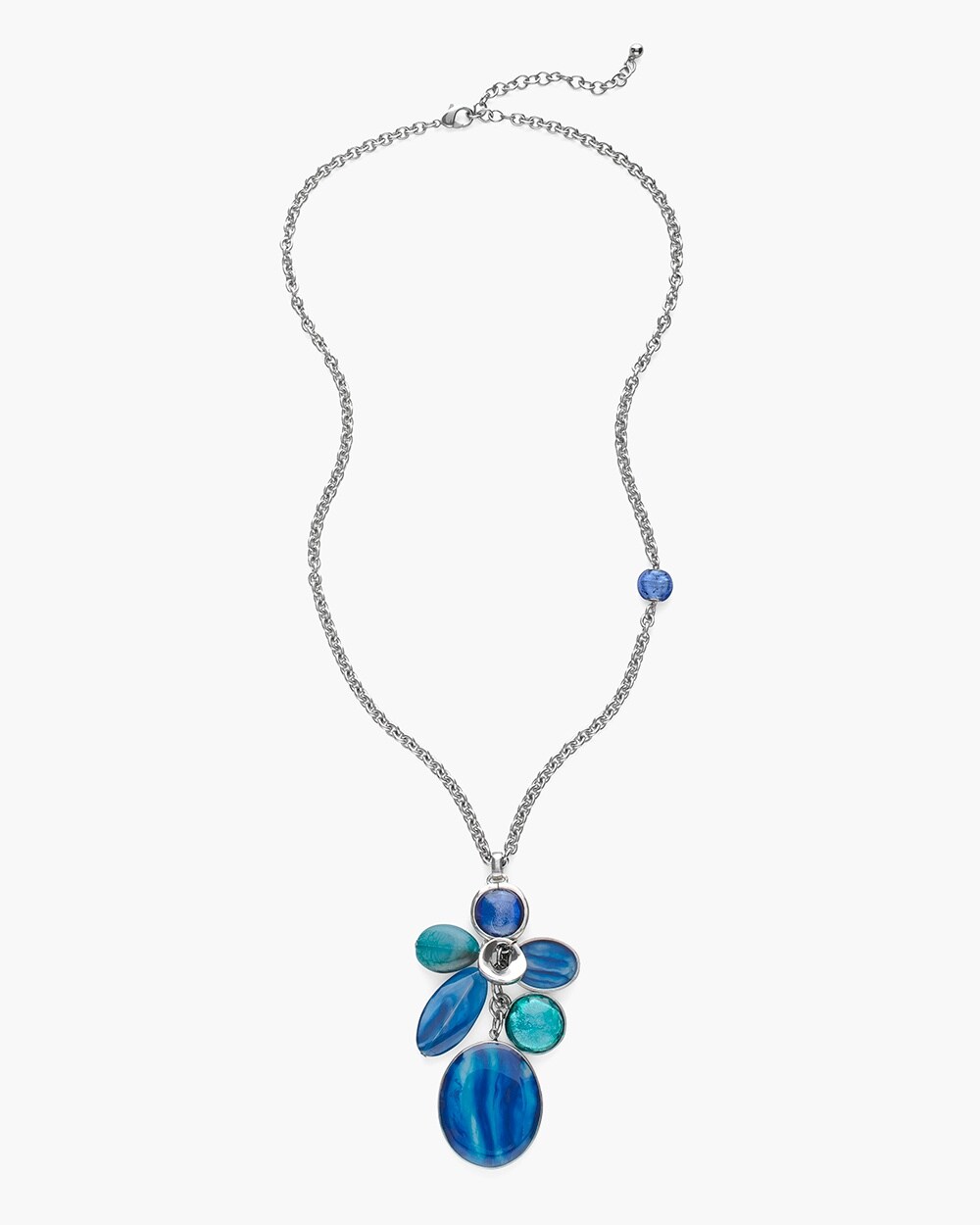 Blue and Silver-Tone Charm Pendant Necklace