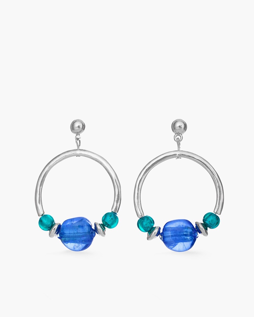 Blue and Silver-Tone Drop-Hoop Earrings
