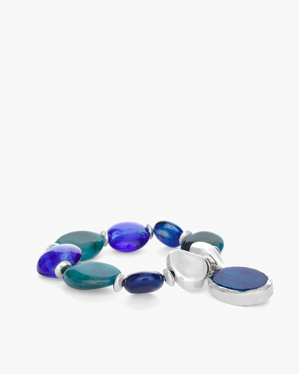 Blue and Silver-Tone Stone Stretch Bracelet