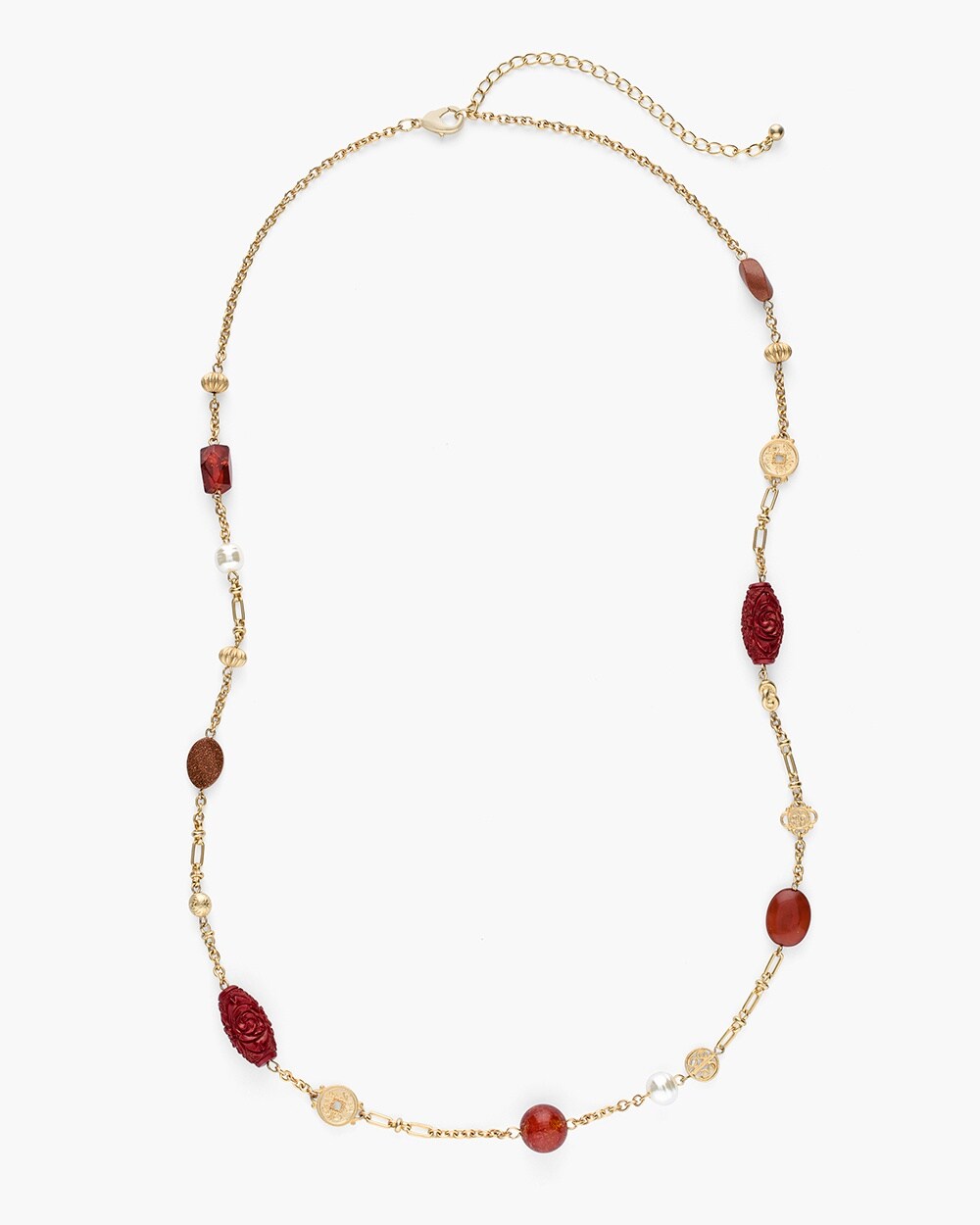 Red and Gold-Tone Textured Single-Strand Necklace