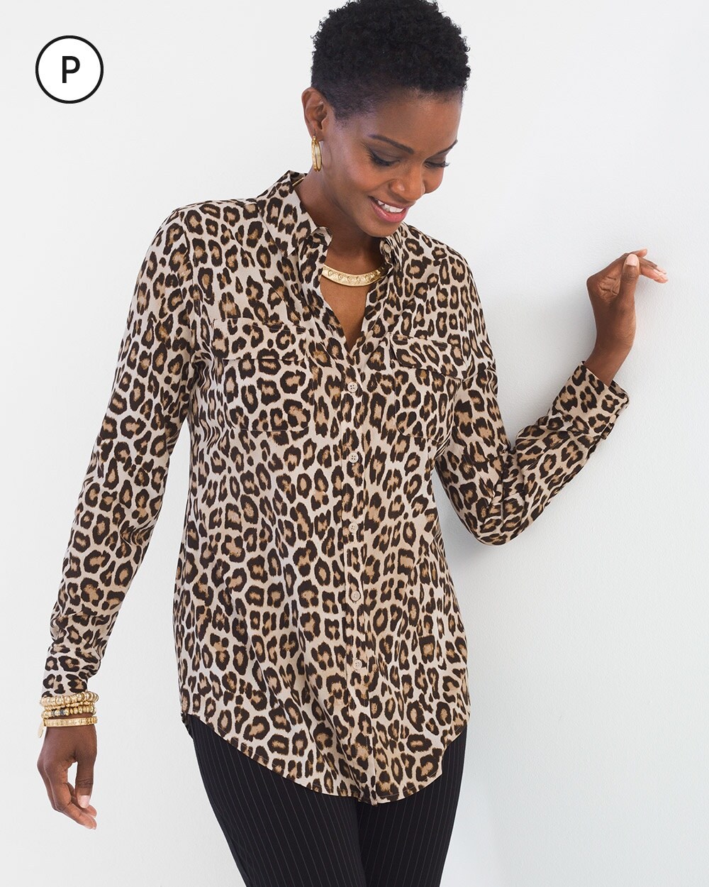 Petite Silky Soft Leopard-Print Shirt