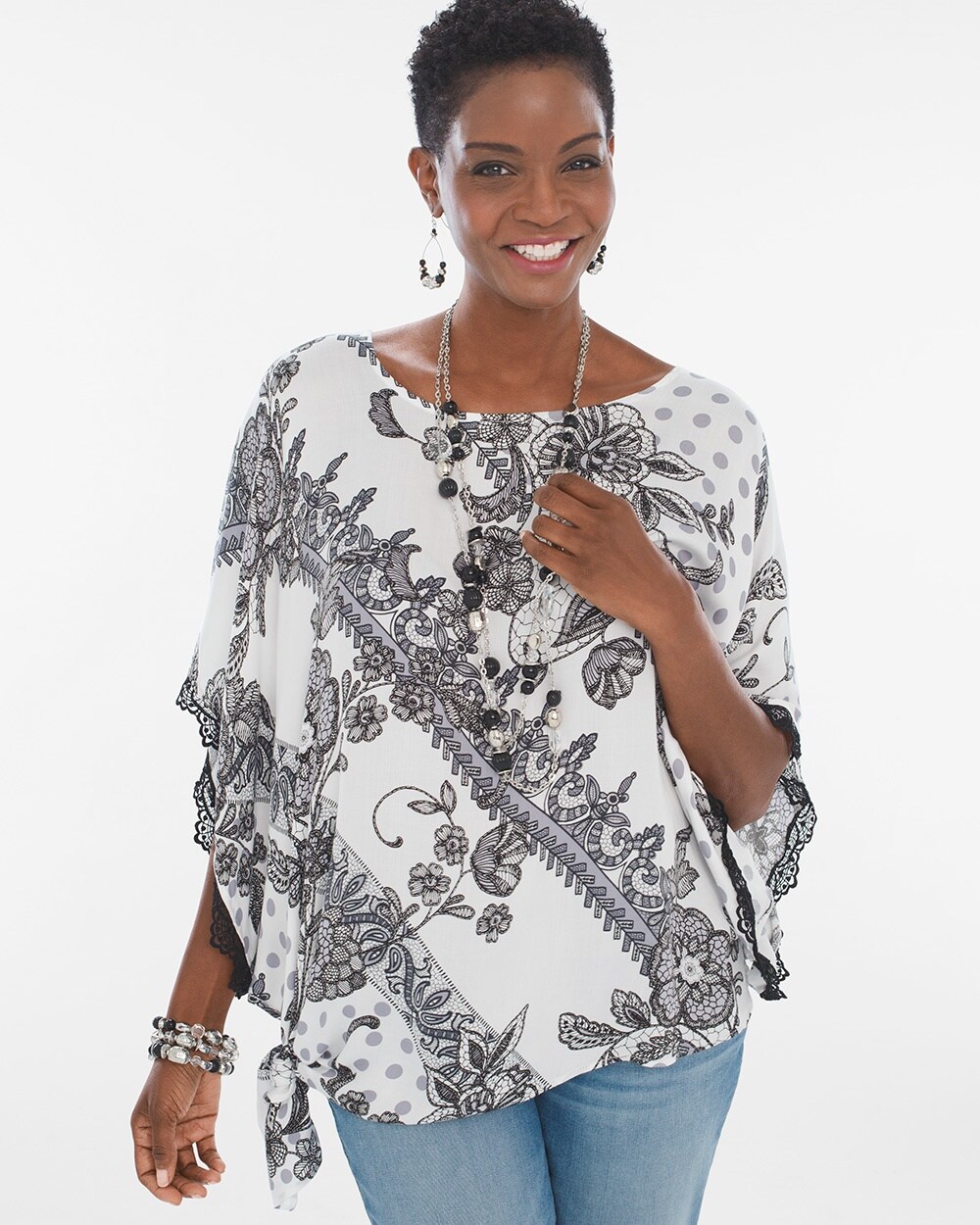 Dotted Lace Side-Tie Poncho