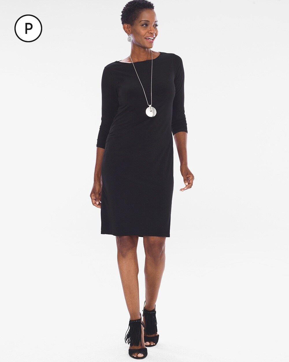 Petite Solid Ruched-Sleeve Dress