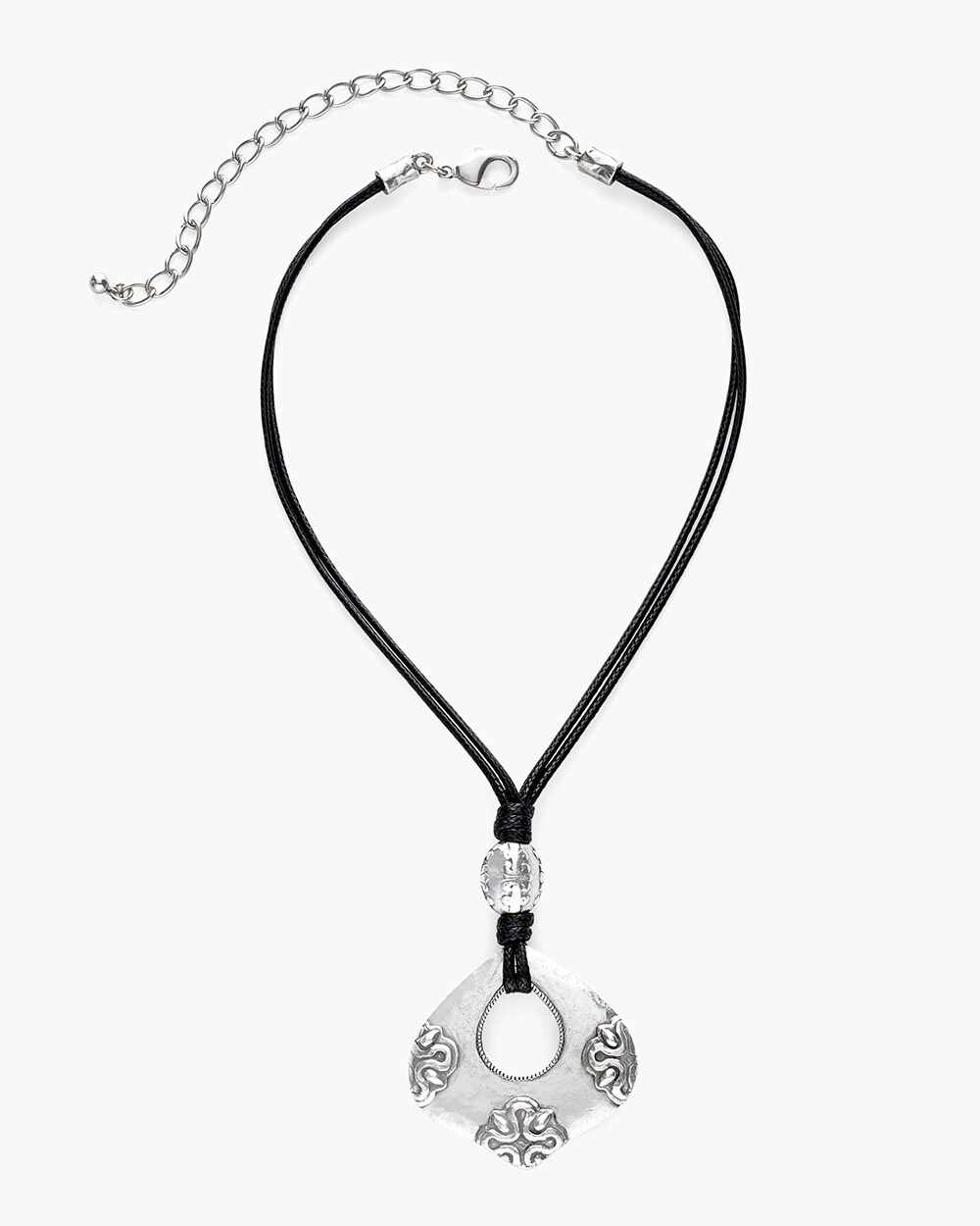 Short Reversible Silver-Tone Artisan Pendant Necklace