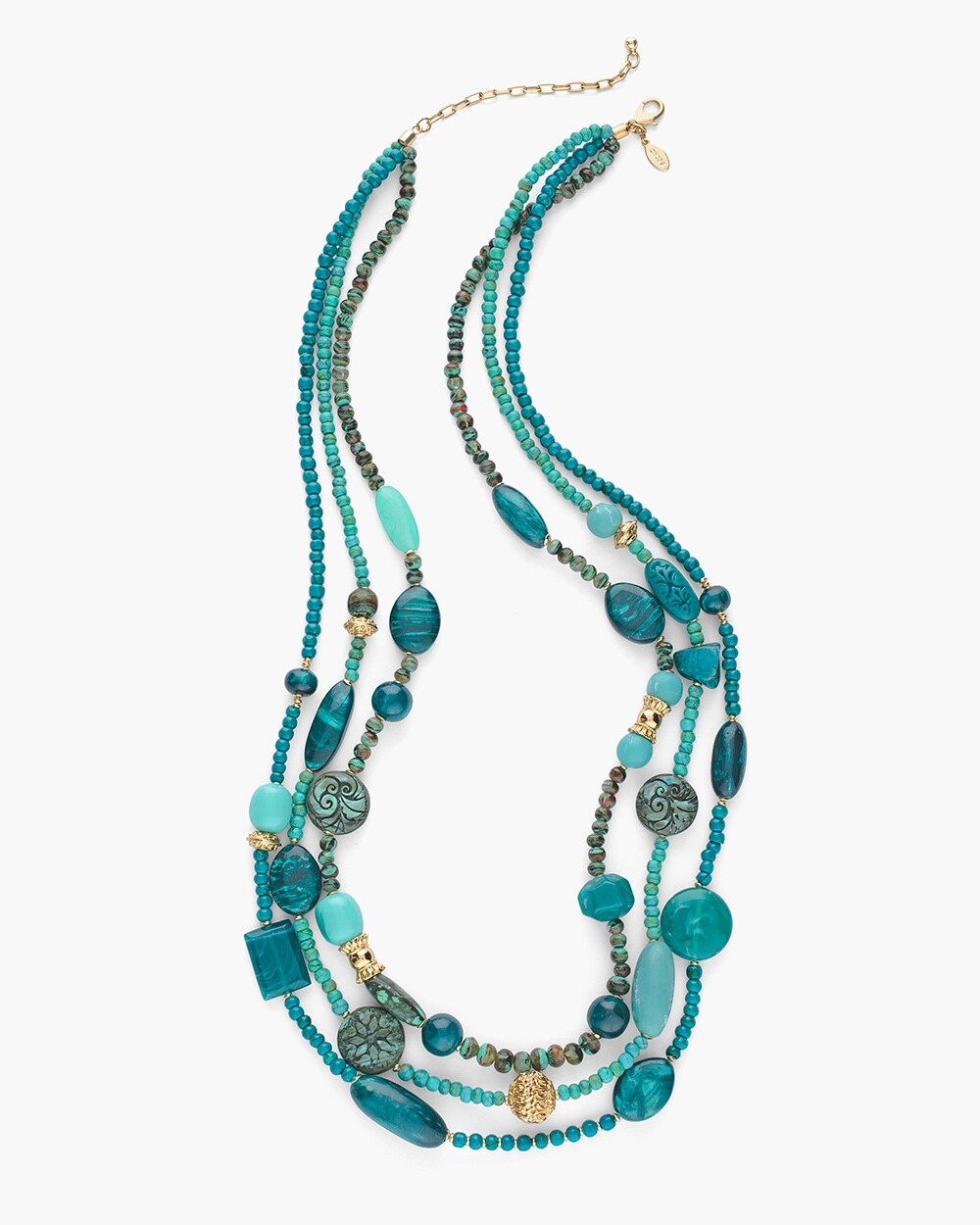 CHICO'S TEAL DOUBLE-STRAND BIB NECKLACE