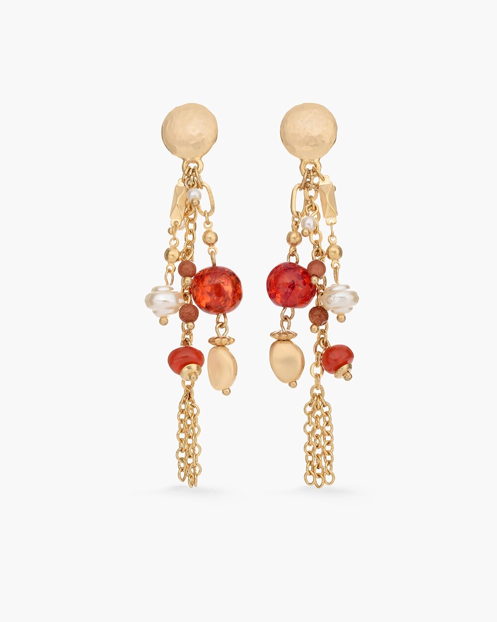 Red and Gold-Tone Chandelier Earrings