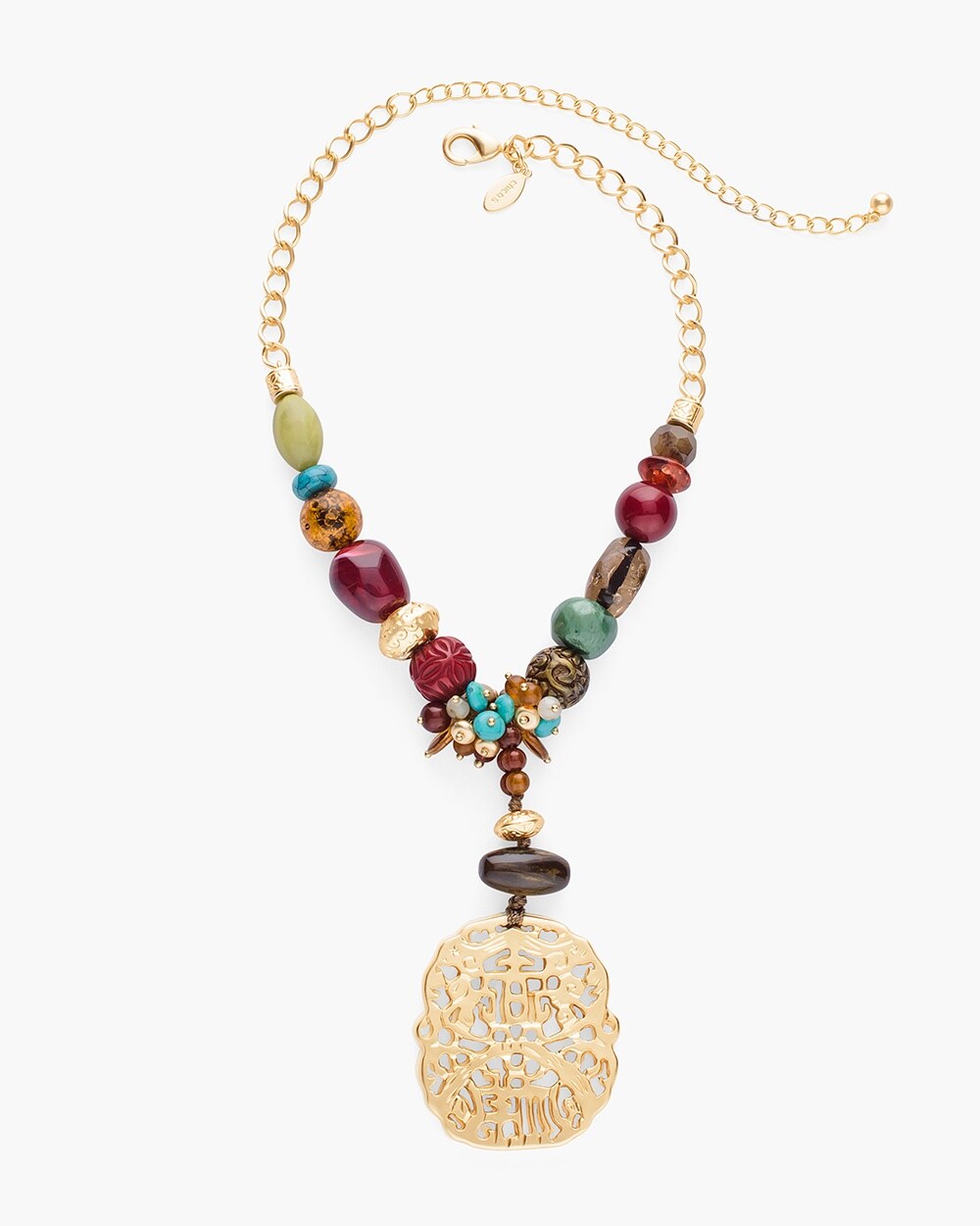 Short Multi-Colored Textured Pendant Necklace