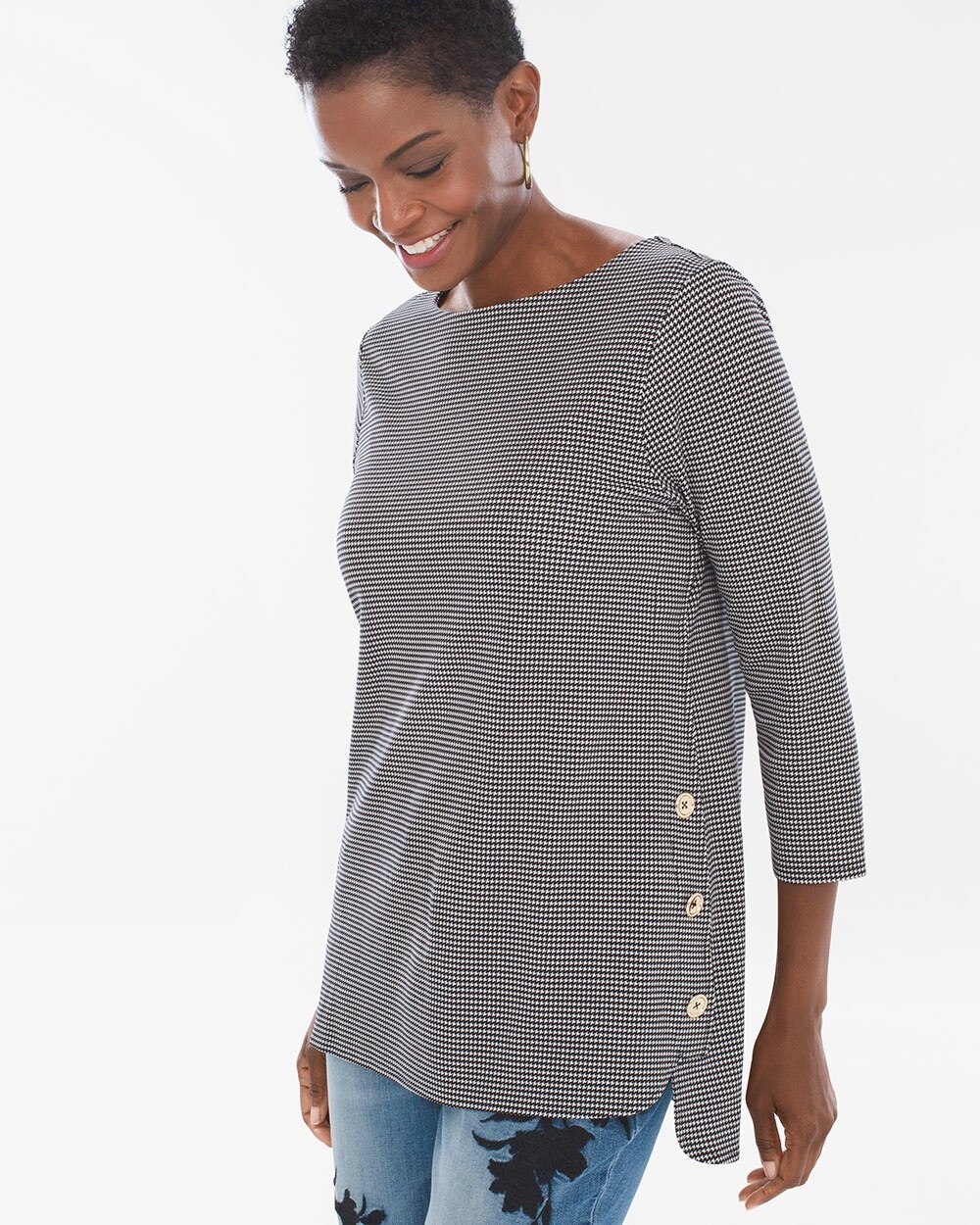 Ponte Houndstooth Button-Detail Top