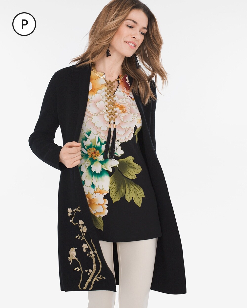 Petite 35th Anniversary Floral Embroidered Cardigan