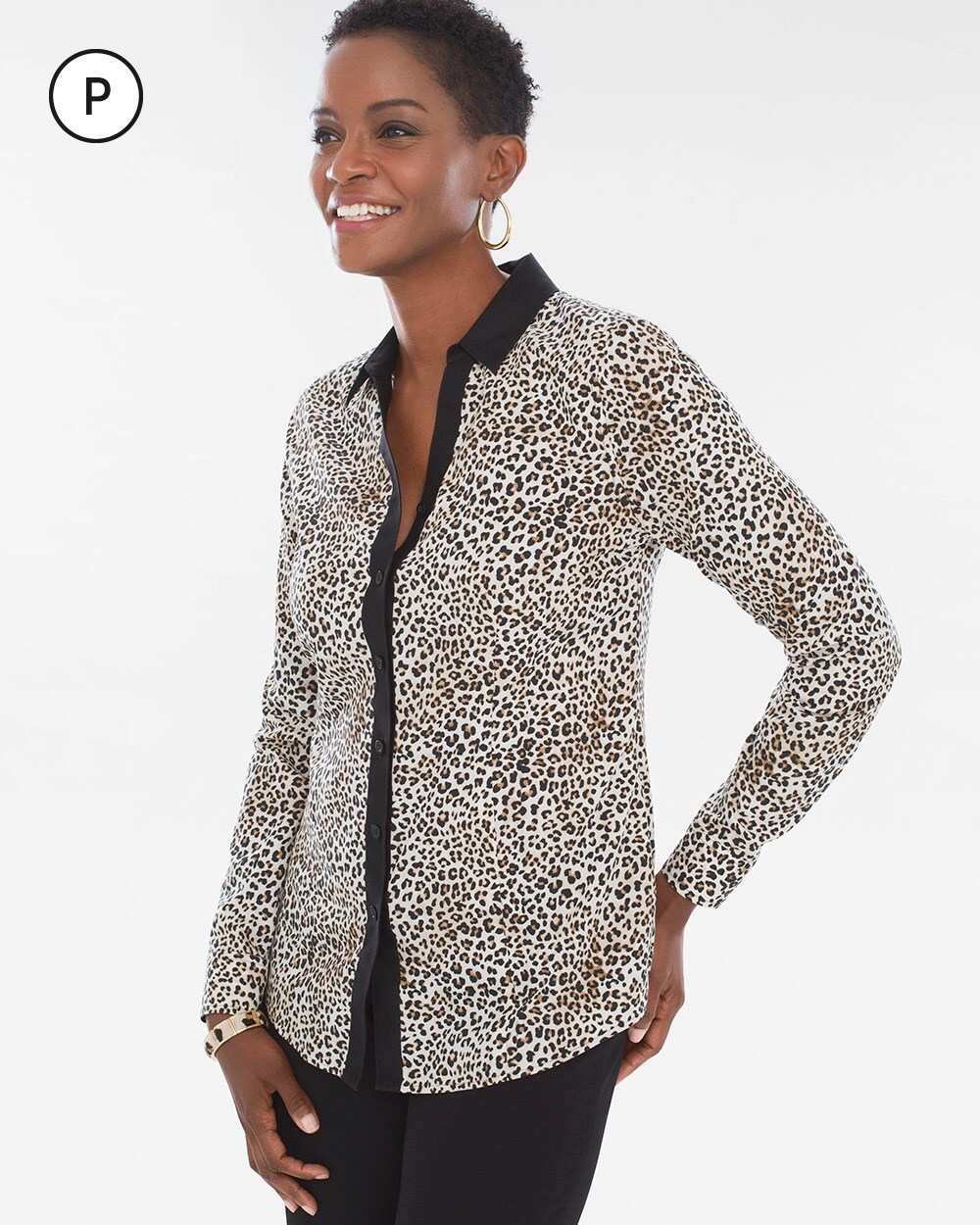 No-Iron Petite Cotton Leopard-Print Caroline Shirt