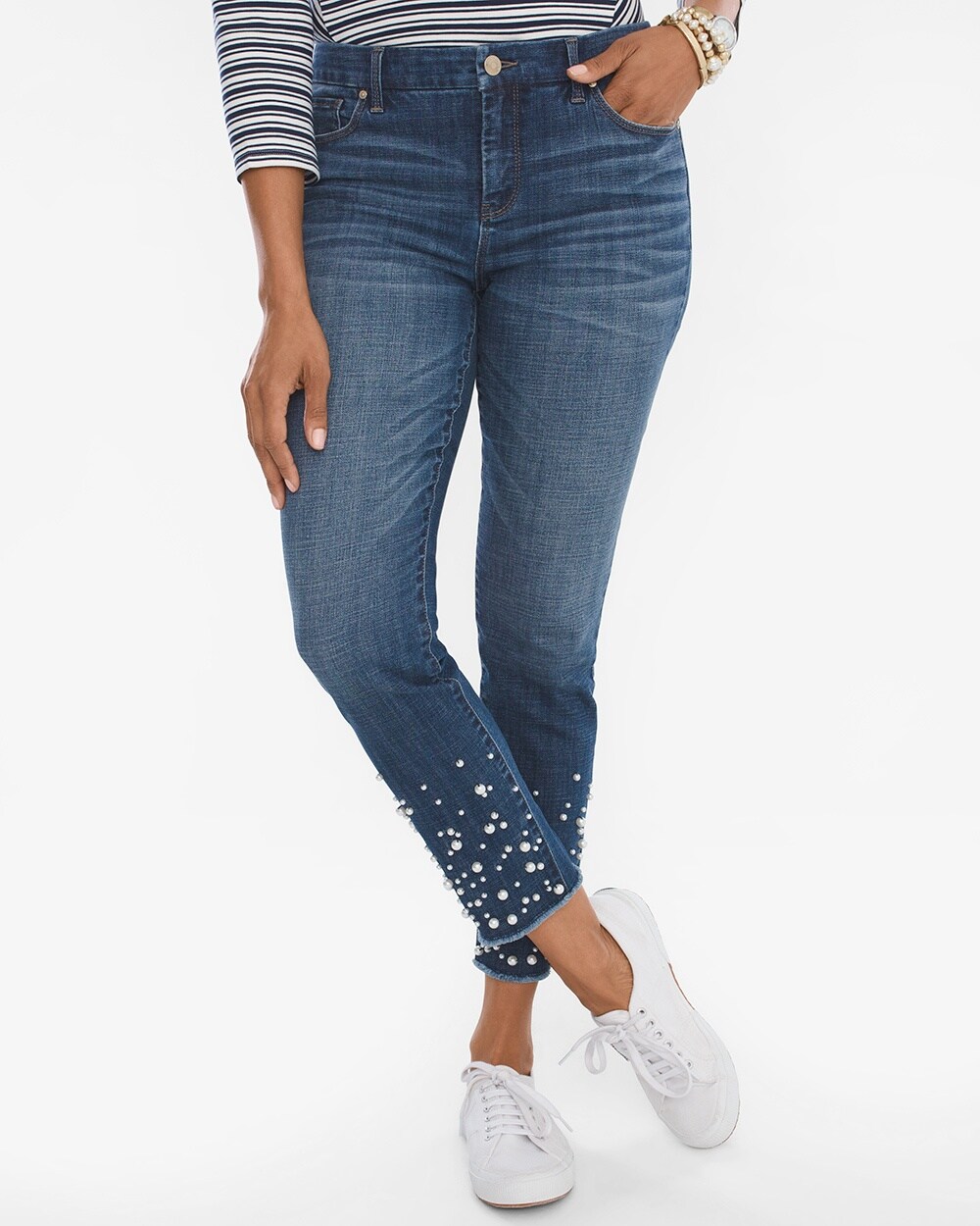 So Slimming Faux-Pearl Embroidered Girlfriend Ankle Jeans